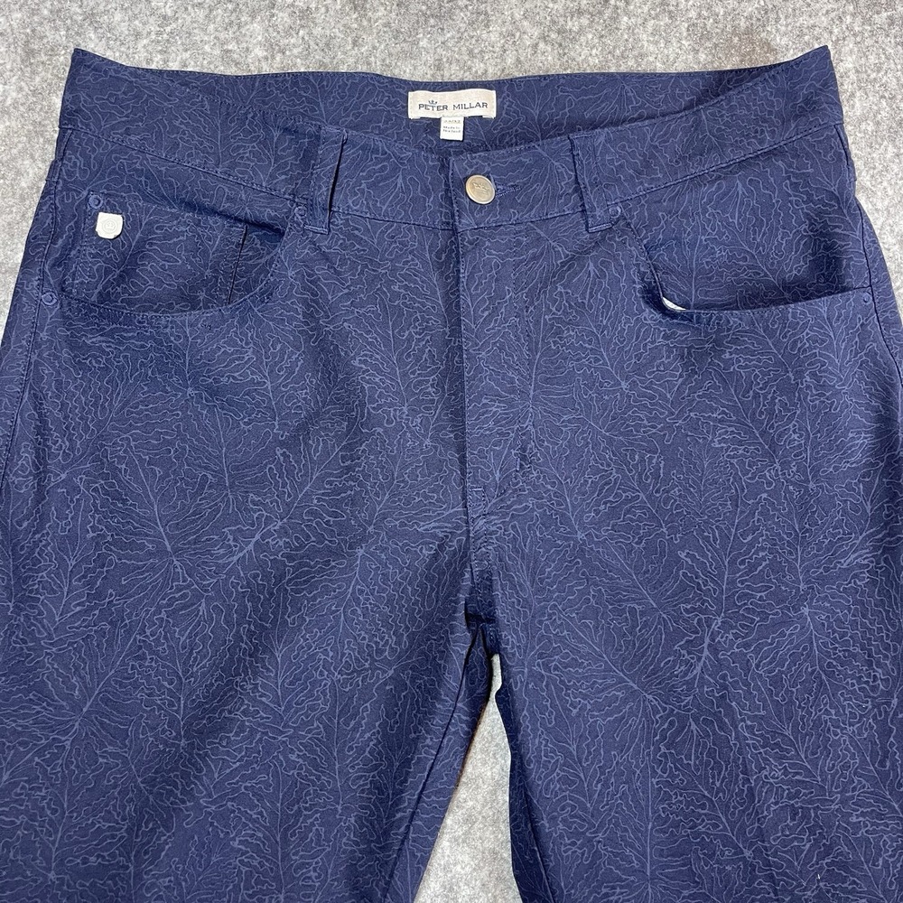 Peter Millar Pants Mens 33x32 Blue Geometric Carrboro Performance 5 Pocket Chino